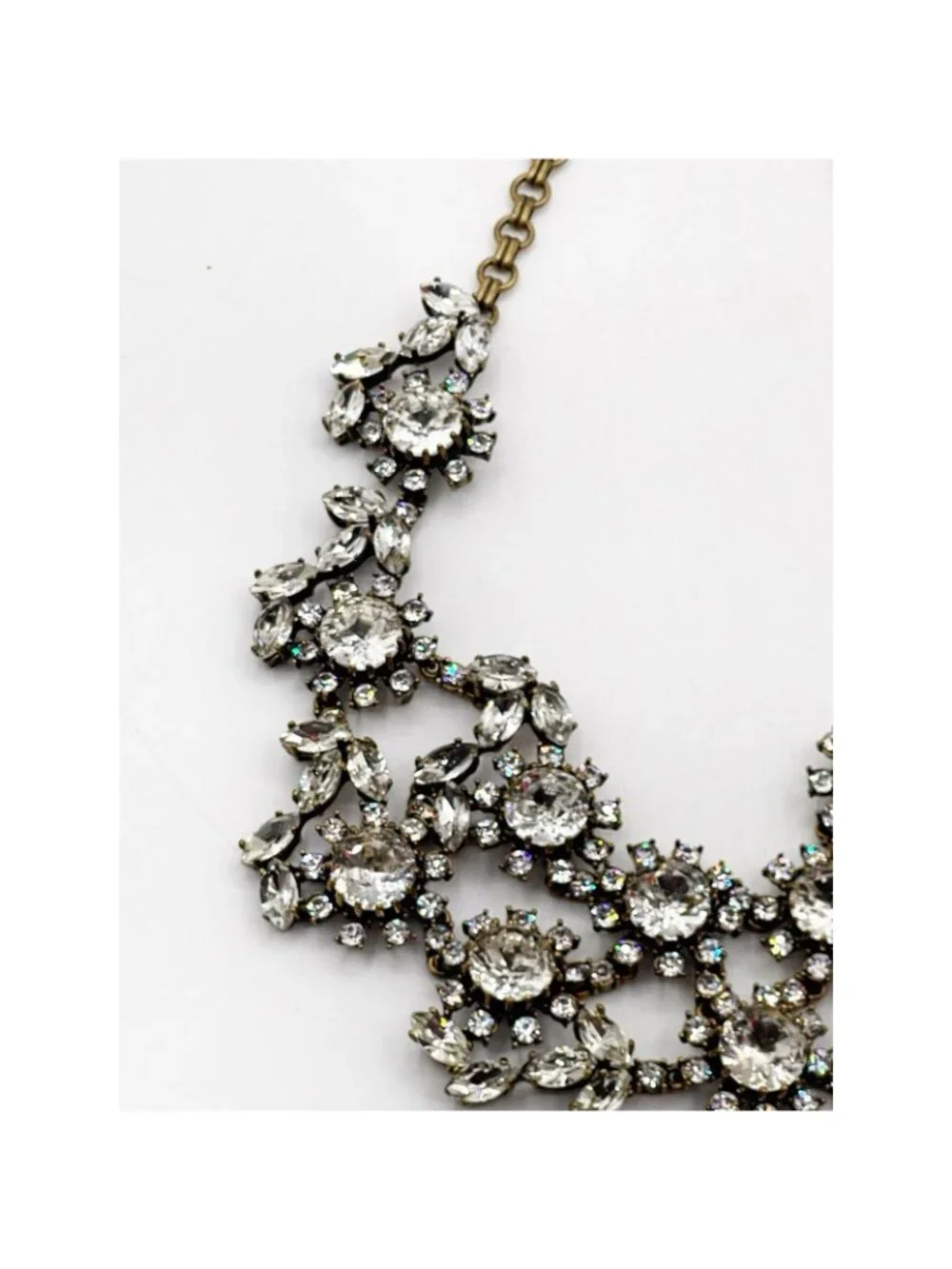 J.Crew Crystal Statement Bib Necklace Antiqued Gold Tone Rhinestone Adjustable
